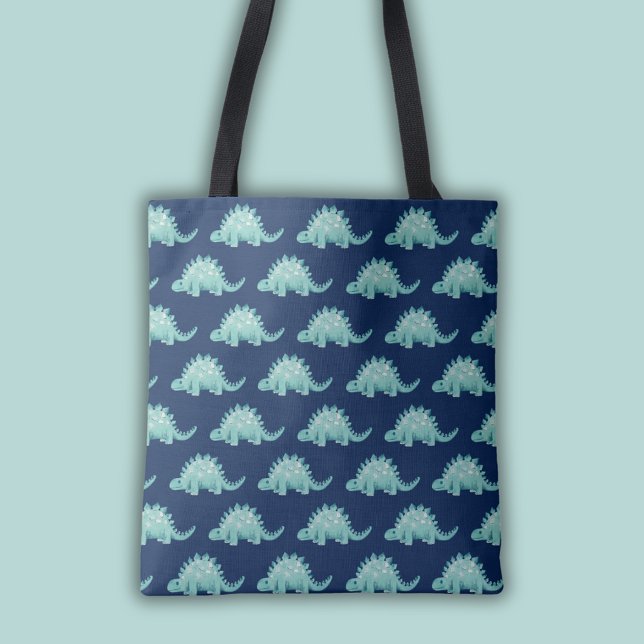 Dinosaurie Stegosaurus Mönster Tygkasse (Stegosaurus dinosaur tote bag in blue and green.)