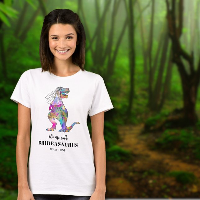 Dinosaurie-tema Bröllop T Rex Brud Shirt (Dinosaur wedding team bride tshirt with colorful T-Rex Brideasaurus )