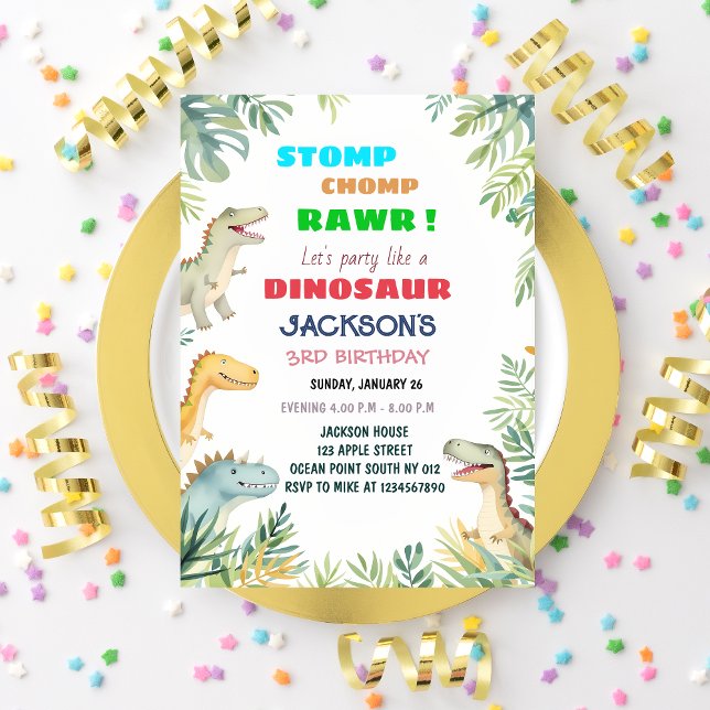 Dinosaurie-tematisk födelsedagsinbjudan för 3-årin inbjudningar (Skapare uppladdad)