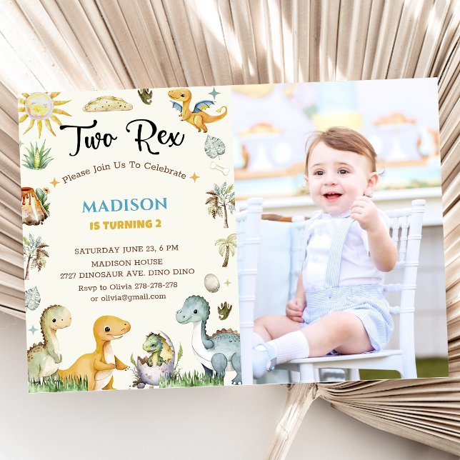 Dinosaurie Två Rex Pojke Inbjudningar (Skapare uppladdad)