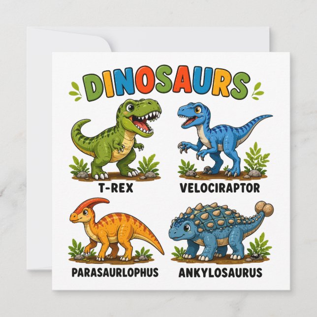 Dinosauriearter för barn att lära sig inbjudningar (Framsida)