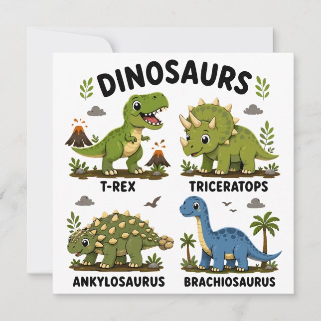 Dinosauriearter för barn att lära sig inbjudningar (Framsida)