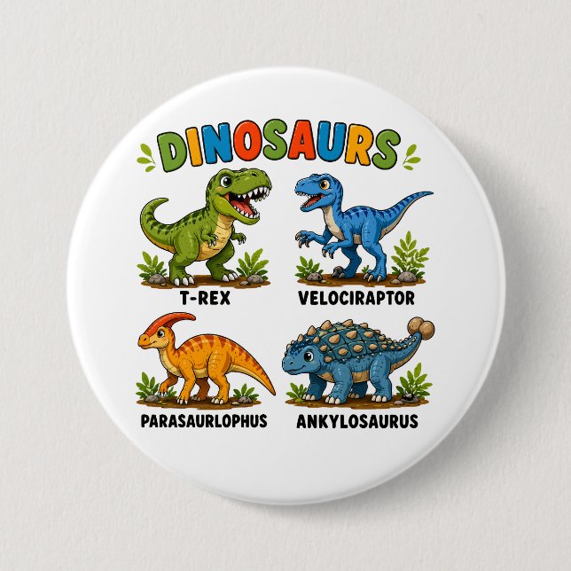 Dinosauriearter för barn att lära sig knapp (Framsida)