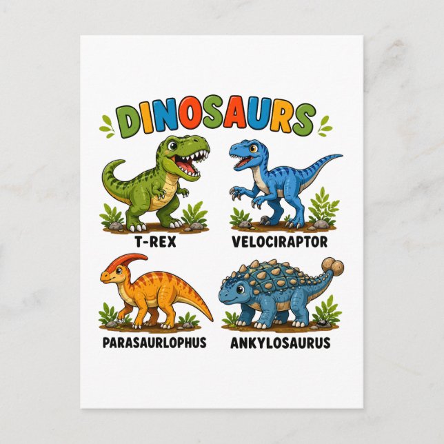 Dinosauriearter för barn att lära sig vykort (Framsida)