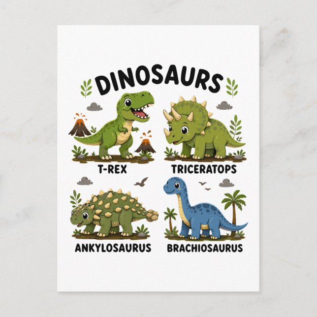 Dinosauriearter för barn att lära sig vykort (Framsida)