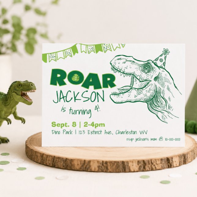 Dinosauriebröl Födelsedagsinbjudan Inbjudningar (Dinosaur Roar Birthday Invitation)