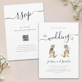 Dinosauriebröllop T-Rex Brud och Brudgumme Inbjudningar