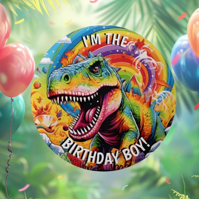 dinosauriefödelsedag, färglös söt knapp (Cute Colorful Dinosaur Birthday Button for Fun Celebrations!)