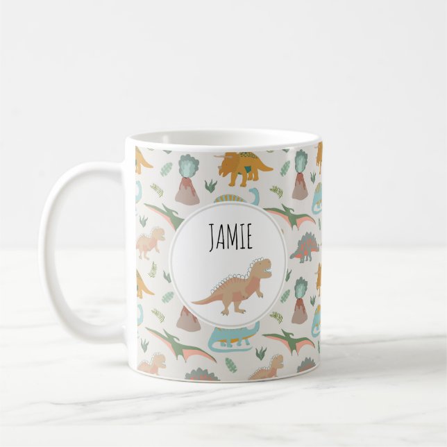 Dinosaurier Barn Boho Dinosaurie Anpassat Namn Kaffemugg (Vänster)