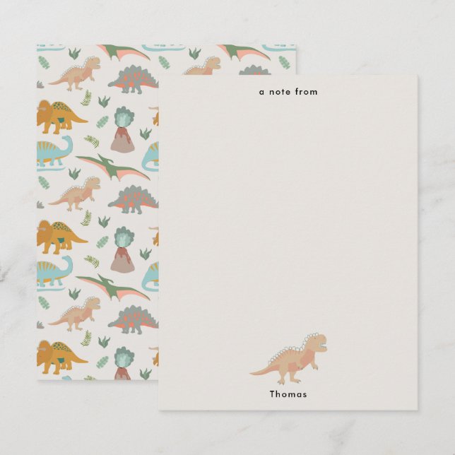 Dinosaurier Barn Handritad Boho Dinosaurie Anpassa Anteckningskort (Fram/baksida)
