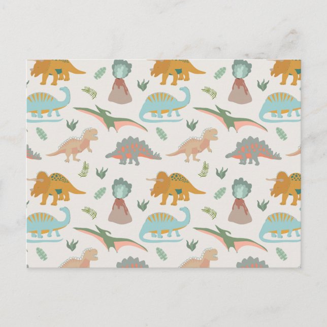 Dinosaurier Barn Handritad Boho Dinosaurie Mönster Vykort (Framsida)