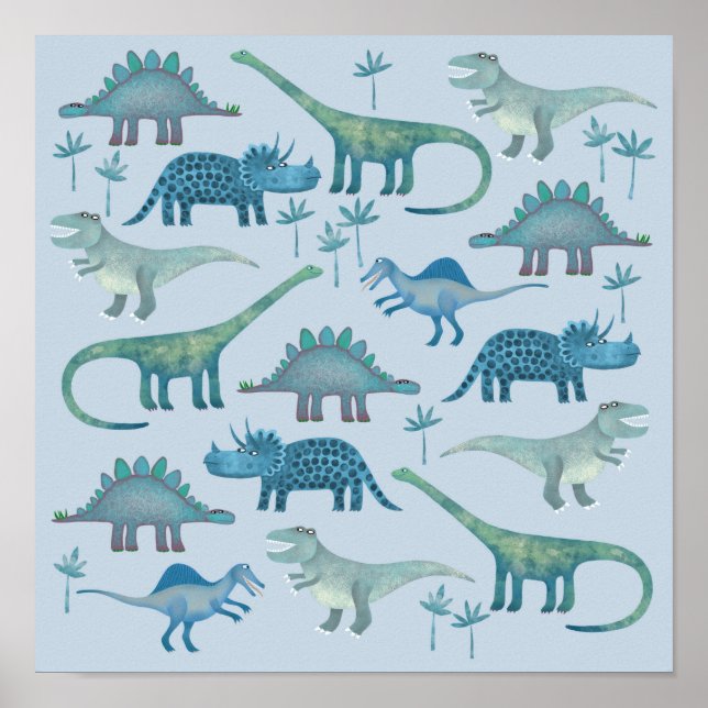 Dinosaurier Blå Affisch (Framsidan)