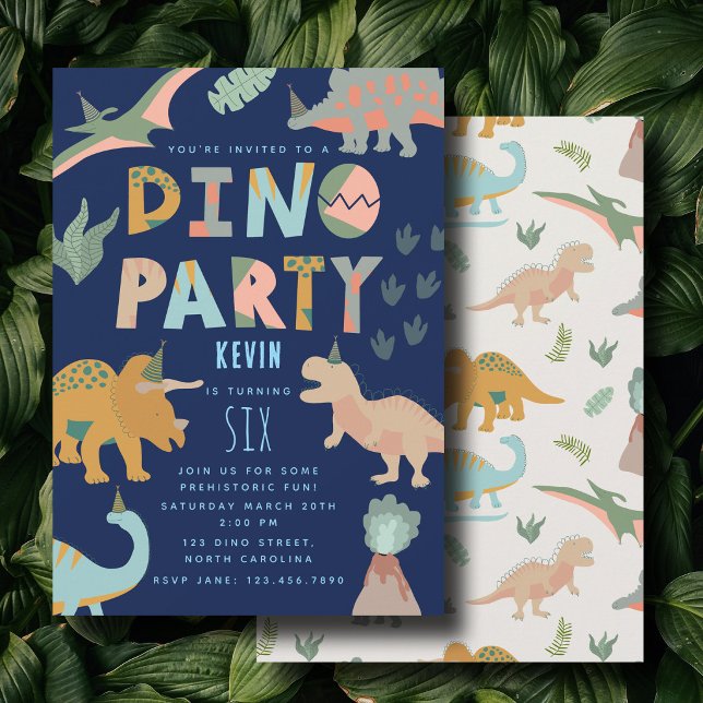 Dinosaurier Boho Dino Party Djur Födelsedag Blå Inbjudningar (Dinosaurs Boho Dino Party Animals Birthday Blue Invitation)