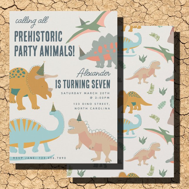 Dinosaurier Boho Forntida Fest Djur Födelsedag Inbjudningar (Dinosaurs Boho Prehistoric Party Animals Birthday Invitation)