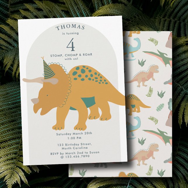 Dinosaurier Boho Forntida Fest Djur Födelsedag Inbjudningar (Dinosaurs Boho Prehistoric Party Animals Birthday Invitation)