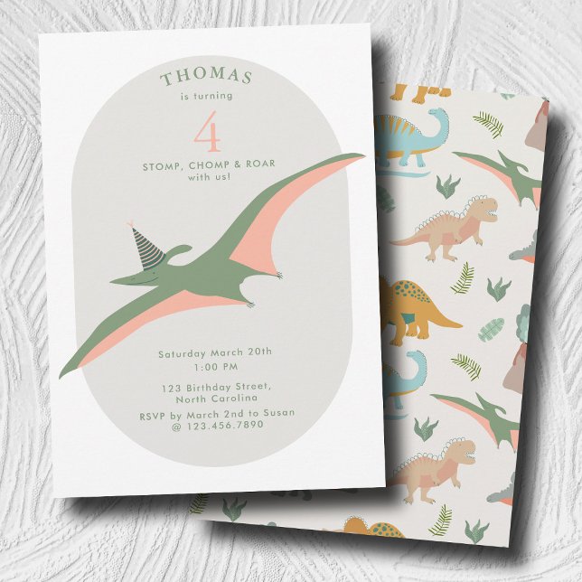 Dinosaurier Boho Forntida Fest Djur Födelsedag Inbjudningar (Dinosaurs Boho Prehistoric Party Animals Birthday Invitation)