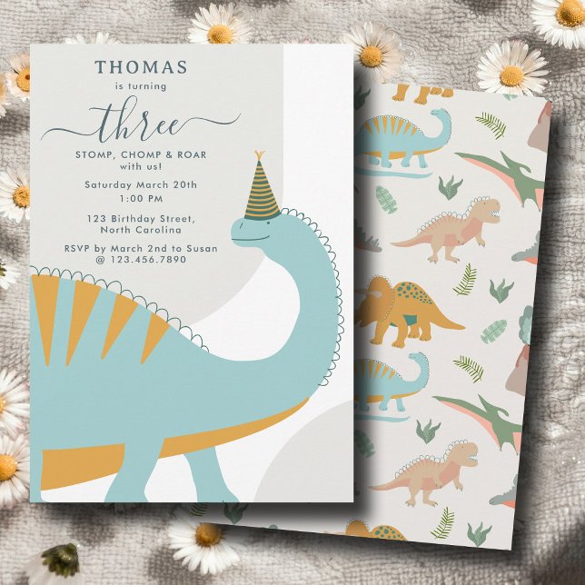 Dinosaurier Boho Forntida Fest Djur Födelsedag Inbjudningar (Dinosaurs Boho Prehistoric Party Animals Birthday Invitation)