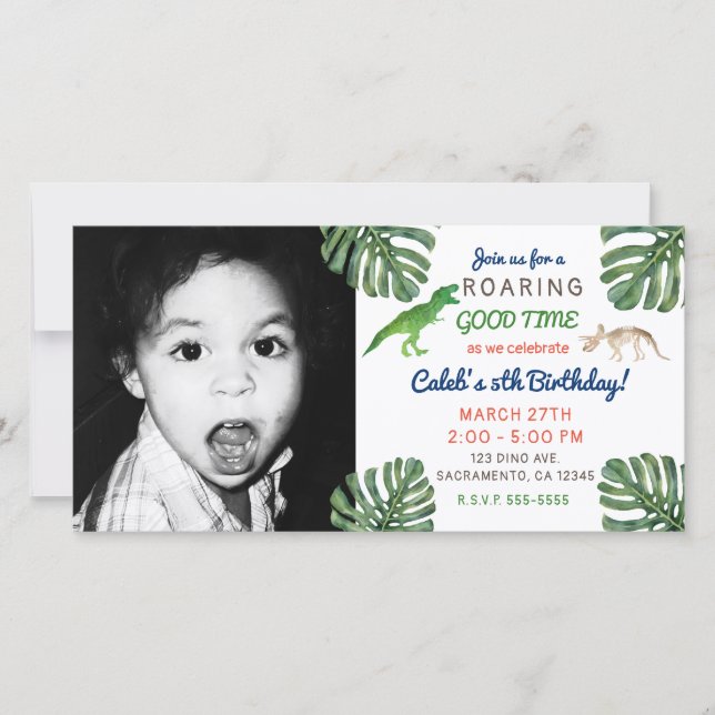 Dinosaurier! Dinosaur Födelsedagsfest Bild Photo Tack Kort (Framsida)