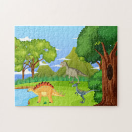 Dinosaurier i den förhistoriska Roligten av skogen Pussel