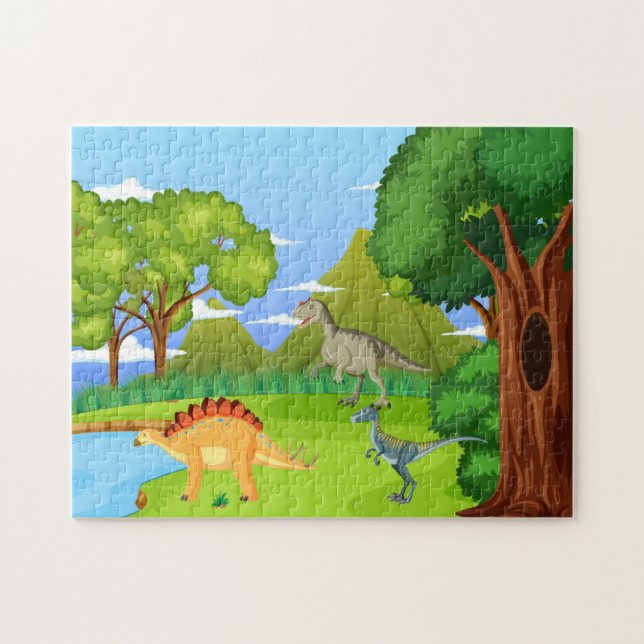 Dinosaurier i den förhistoriska Roligten av skogen Pussel (Horisontell)