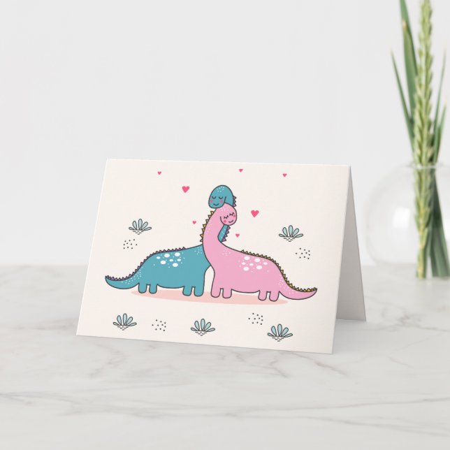 Dinosaurier i Kärlek Valentines day Helgkort (Framsida)