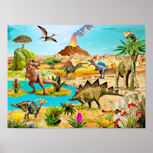 Dinosaurier målar ut för dekorationens rumsvägg poster (Framsidan)