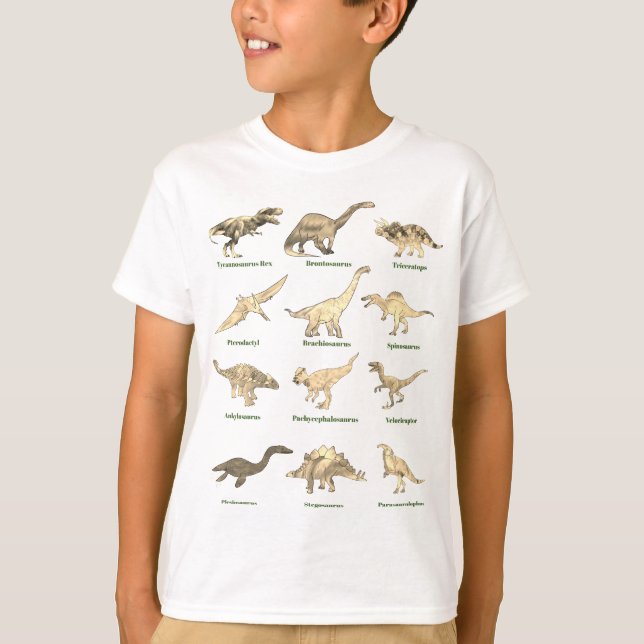 Dinosaurier med namn Mönster T Shirt (Framsida)