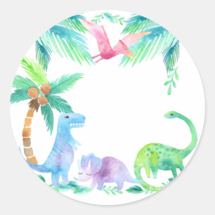 Dinosaurier med växter och träd runt klistermärke