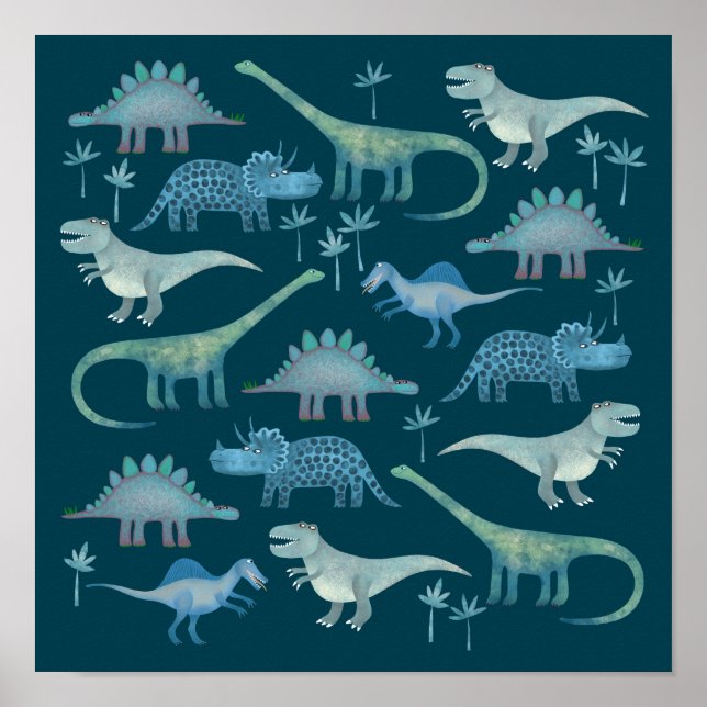 Dinosaurier Mörkgröna Poster (Framsidan)