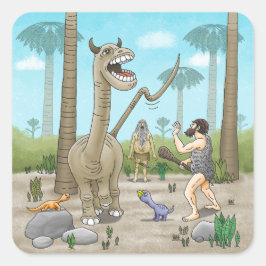 Dinosaurier möter stenåldern fyrkantigt klistermärke