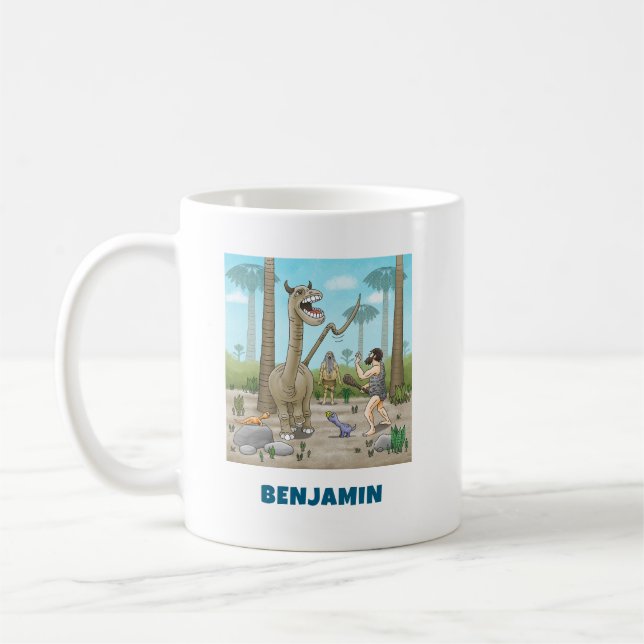 Dinosaurier möter stenåldern kaffemugg (Vänster)