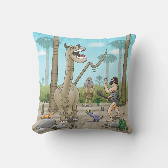 Dinosaurier möter stenåldern kudde (Framsida)