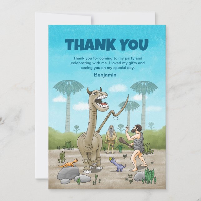 Dinosaurier möter stenåldern tack kort (Framsida)