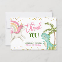 Dinosaurier och Unicorns Birthday tackkort