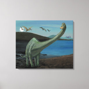 dinosaurier över Sjö vid full måne Canvastryck