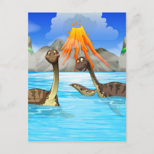 Dinosaurier simmar i sjö vykort