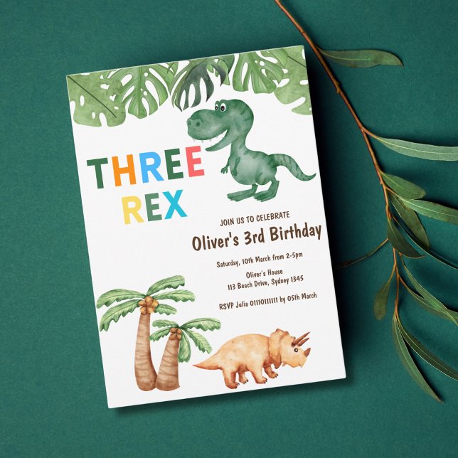 dinosaurifödelsedagsfest med tre rex inbjudningar (Skapare uppladdad)