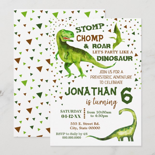 Dinosaurir-födelsedag Dino T-Rex förhistoriska par Inbjudningar (Fram/baksida)