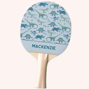 Dinosaurmönster Blå Personligt Namn Pingisracket