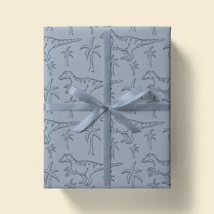 Dinosaurmönster Modern Pojke Dino Djungel Sälggrön Presentpapper