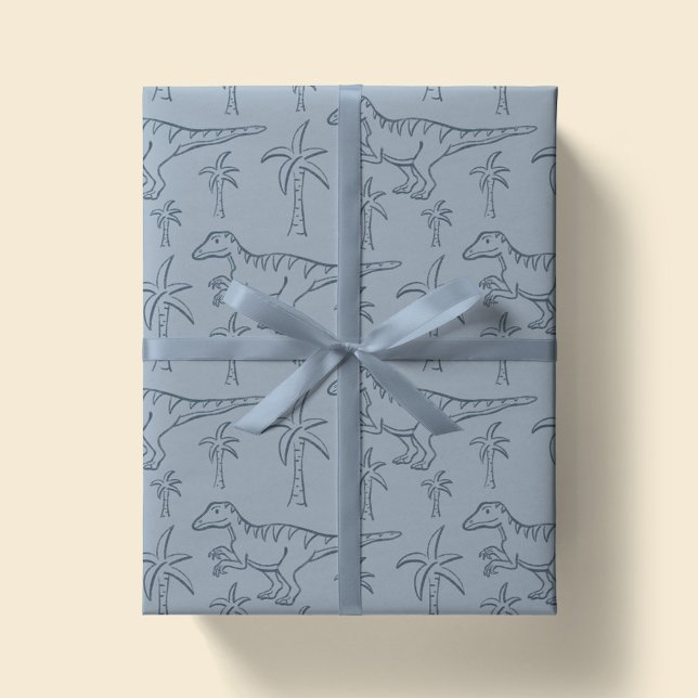 Dinosaurmönster Modern Pojke Dino Djungel Sälggrön Presentpapper (Skapare uppladdad)