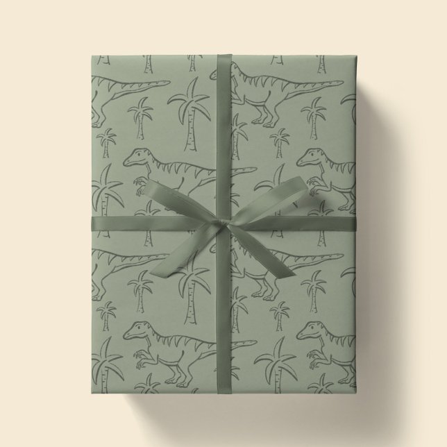 Dinosaurmönster Modern Pojke Dino Djungel Salvia G Presentpapper (Skapare uppladdad)