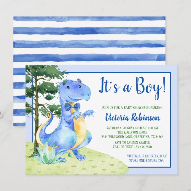 Dinosaurpojke Babyshower Inbjudningar (Fram/baksida)