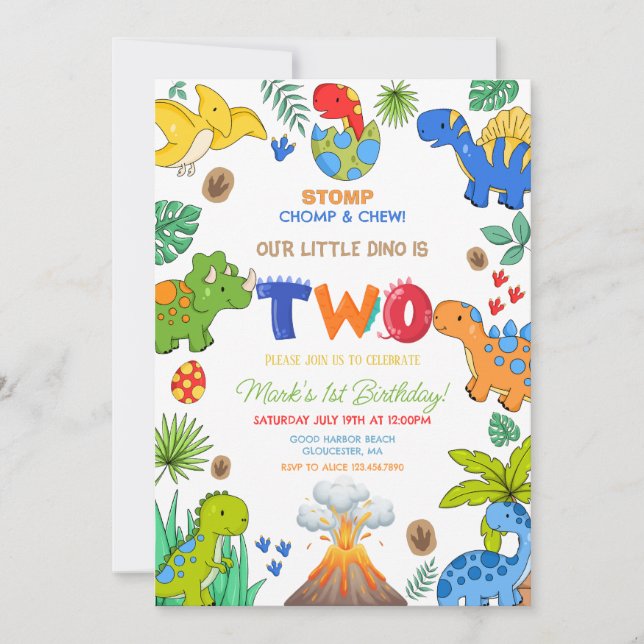 Dinosaurpojken 2-årsdag inbjudningar (Framsida)