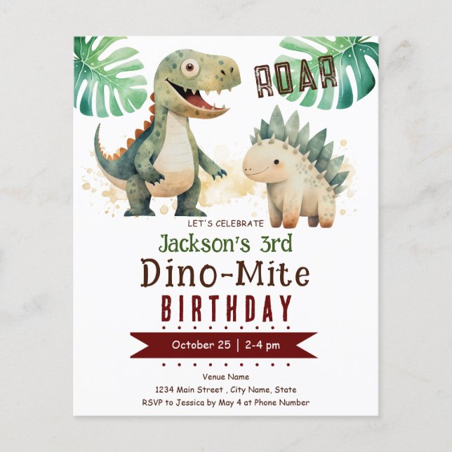 Dinosaurpojken 3-årsdag Budget Pappersark (Framsida)