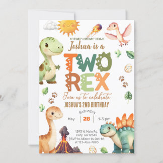 Dinosaurs 2-årsdag inbjudan. inbjudningar
