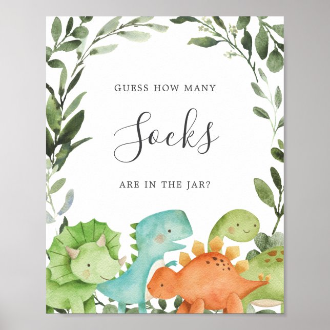 Dinosaurs Baby Shower anger hur många socklar Poster (Framsidan)