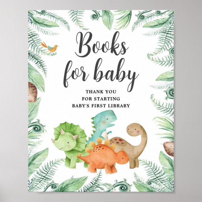 Dinosaurs Baby Shower Bokar för Baby-tecken Poster (Framsidan)