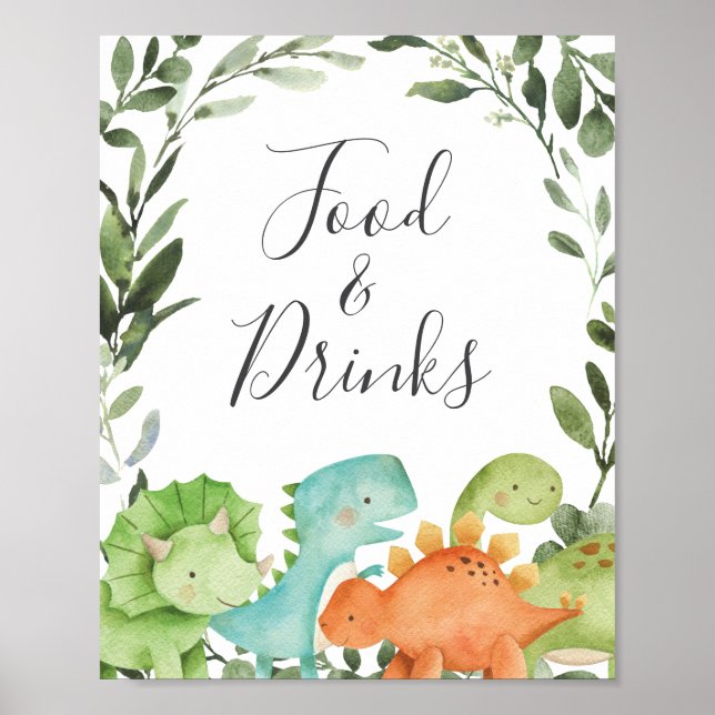 Dinosaurs Baby Shower Food and Drinks Sign Poster (Framsidan)