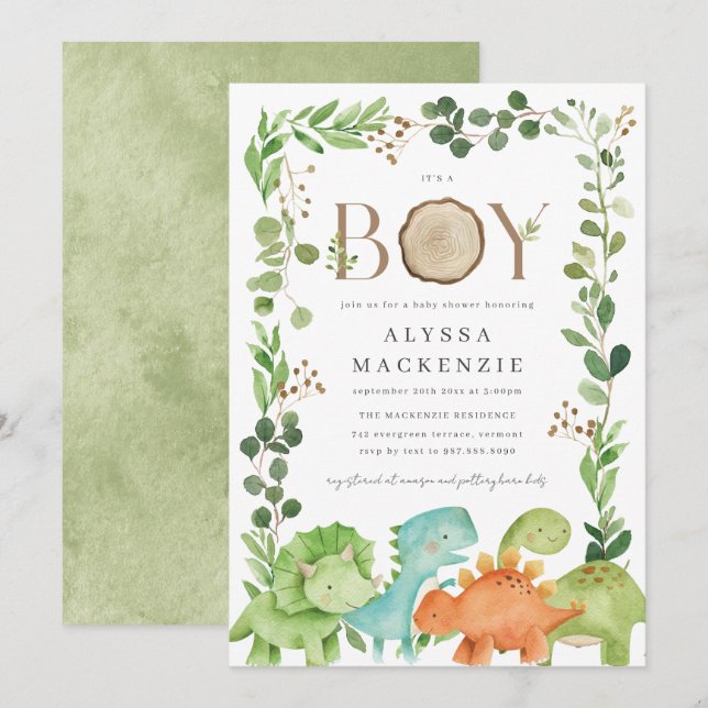 Dinosaurs Baby Shower Invitation Inbjudningar (Fram/baksida)